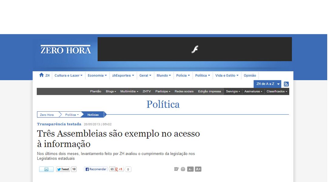 Imagem do site do jornal gaúcho Zero Hora.