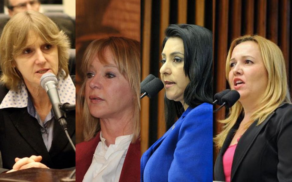 Da esquerda para a direita, deputadas Luciana Rafagnin (PT), Rose Litro (PSDB), Cantora Mara Lima (PSDB) e Marla Tureck (PSD).