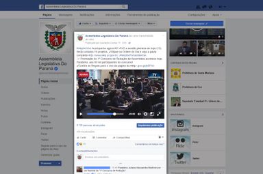 Paranaenses acompanham as sessões da Assembleia Legislativa ao vivo pelo Facebook