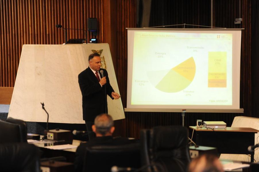Presidente da Copel Distribuição S.A., Vlademir Santos Daleffe durante explanação no Plenário da Assembleia.